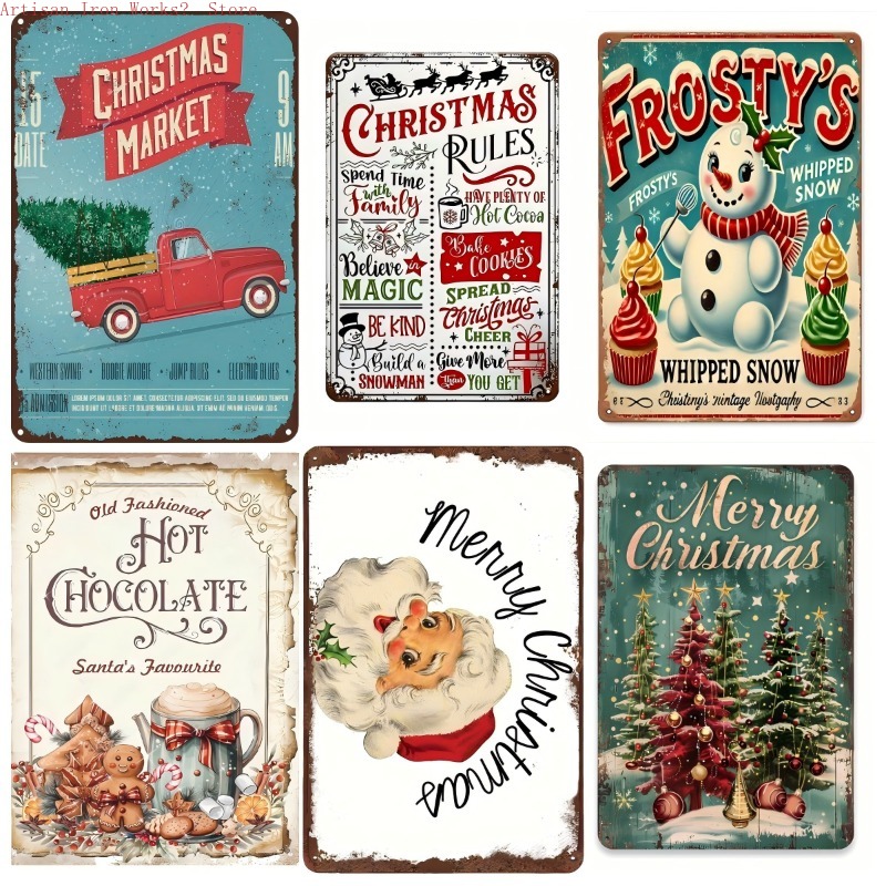 Home Office Industrial Style - 6 Stück Eisen Weihnachten Retro Blechschild