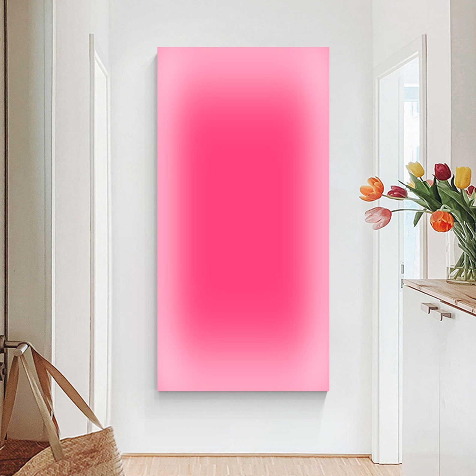 Home Office Youtube - Abstrakte rosa Ombre-Kunst, Neon-Farbverlauf, Leinwand-Wandkunstdrucke, rahmenloses,