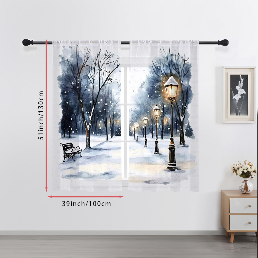 Home Office Lamp - 2 Stück transparente Vorhänge mit Wintermotiv,