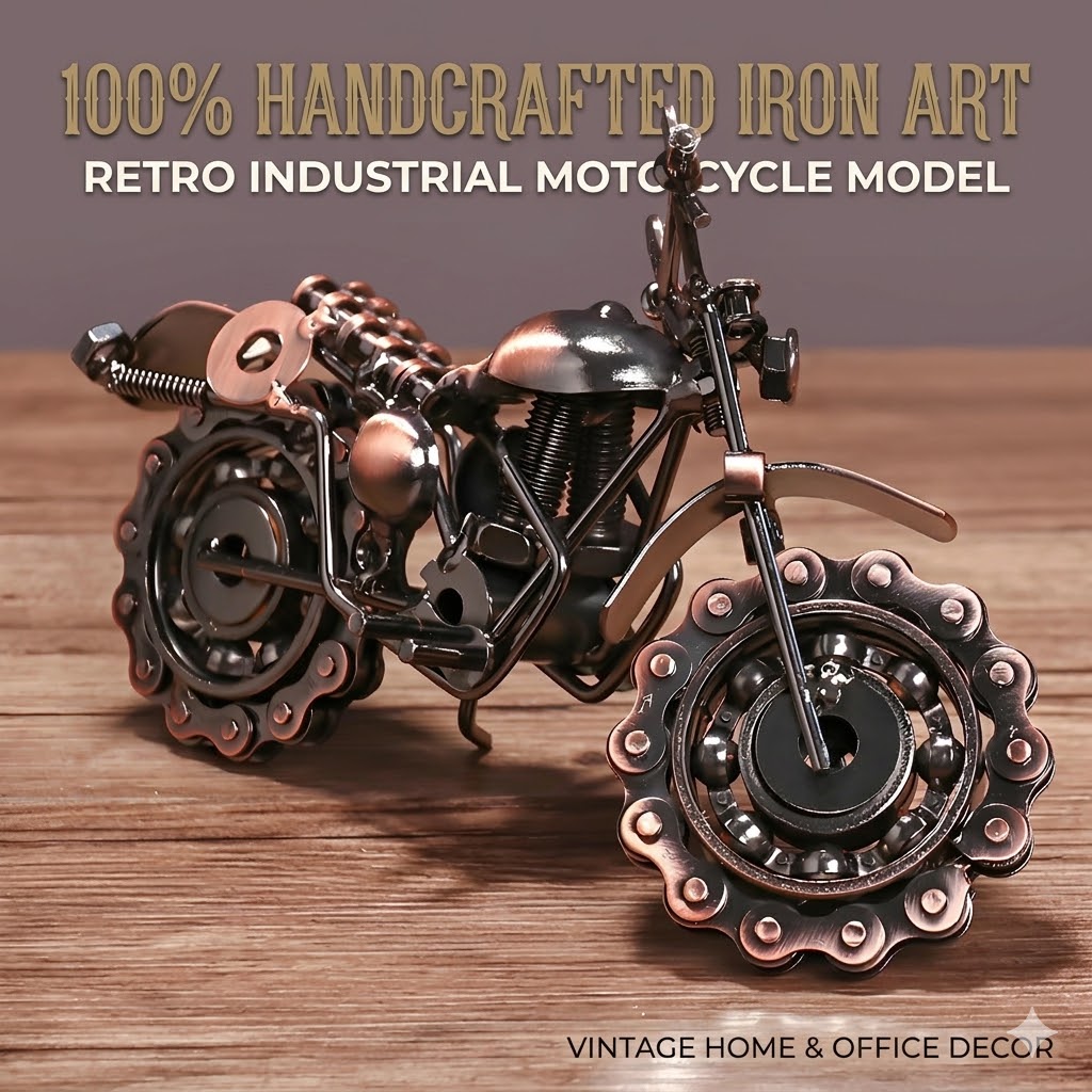 Home Office Industrial Style - Handgefertigtes Eisen-Motorradmodell Vintage Metall-Motorrad-Skulptur im Industriestil