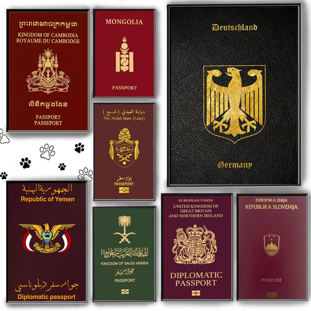 Home Office Passport - Tiefrotes Reisepass-Poster mit Hintergrund, selbstklebende HD-PVC-Wandkunst