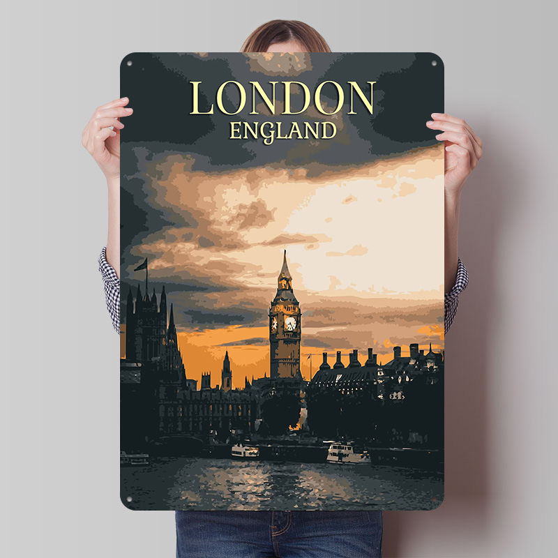 Home Office London - Vintage London Weißblech-Poster, anpassbare Wandkunst, Retro-Vintage-Metallschilder