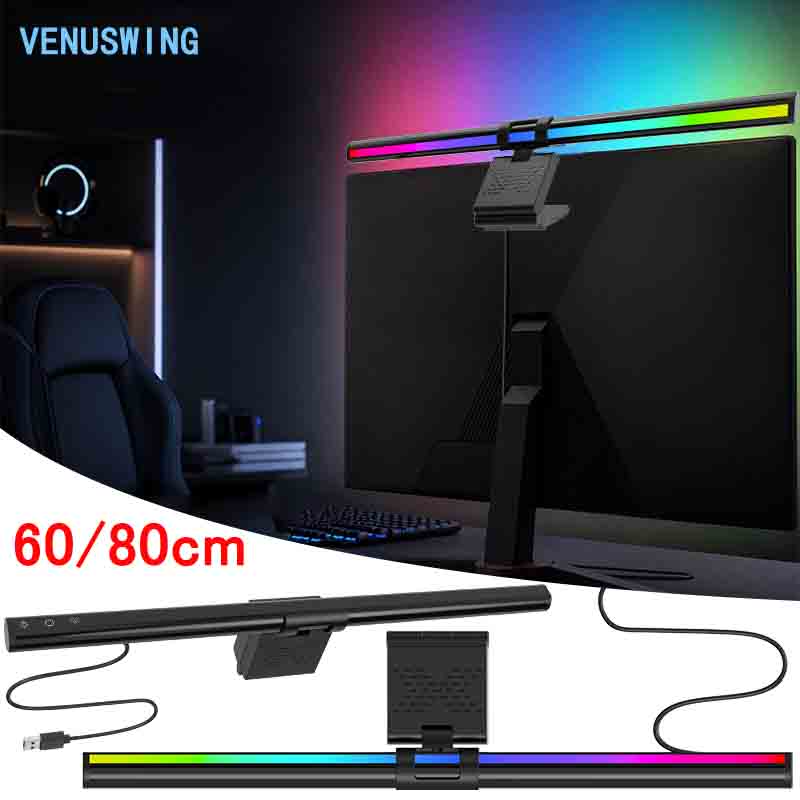Home Office Lamp - 60/80cm Monitor-Lichtleiste RGB Computer-Monitorlampe LED-Bildschirmleiste USB-Leselampe