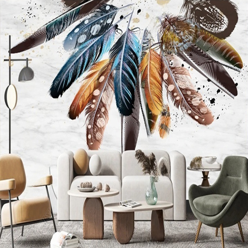 Home Office Wallpaper - Benutzerdefinierte Tapete Moderne 3D Feder Marmor