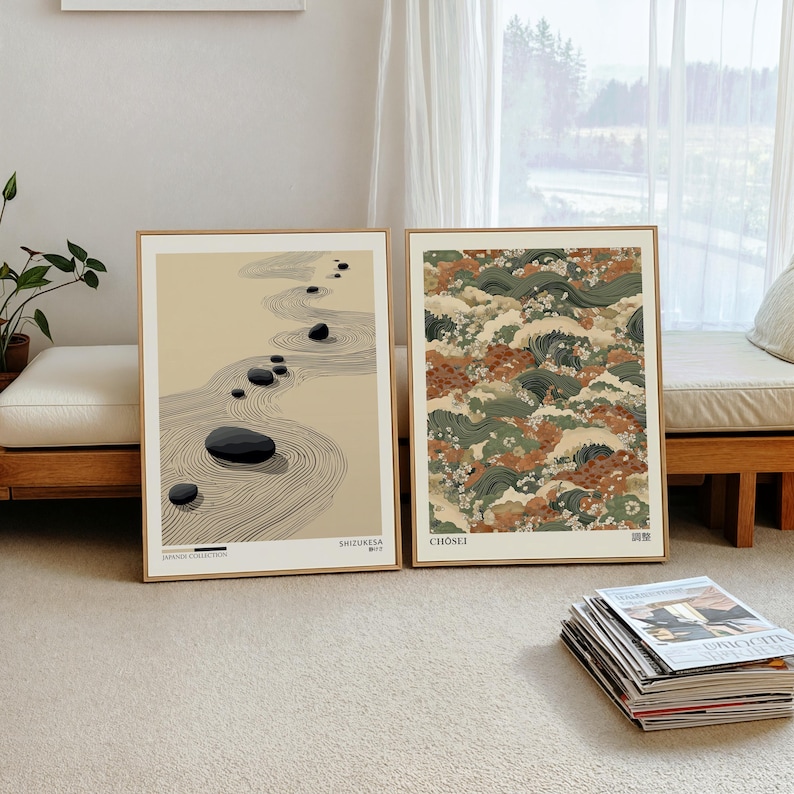 Home Office Youtube - 2 Stück Japandi Zen Leinwand-Wandkunst-Poster, Rahmenlose