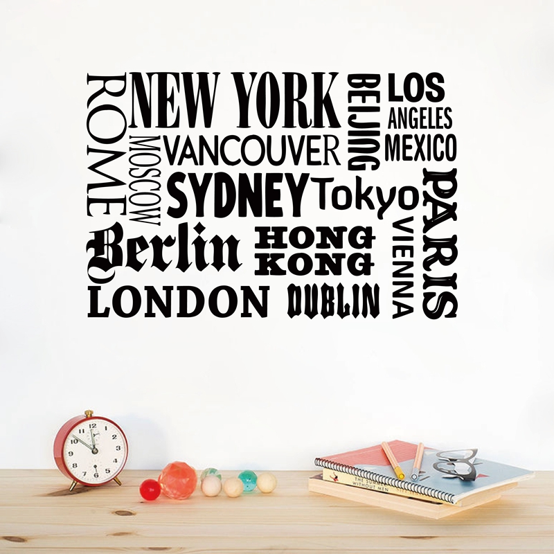 Home Office London - New York London Paris Zitat Wandaufkleber