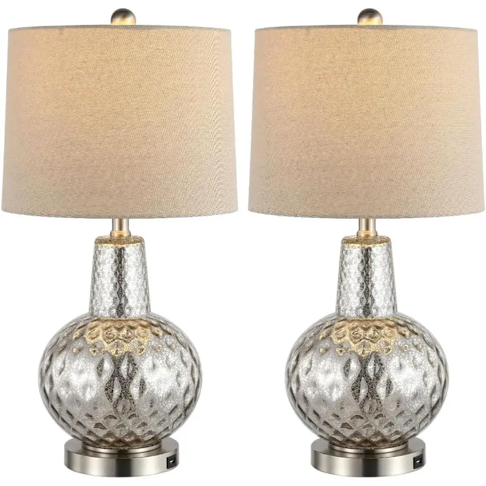 Desk Lamp Led - 24-Zoll LED-Tischlampe in Silber/Elfenbein für Schlafzimmer,