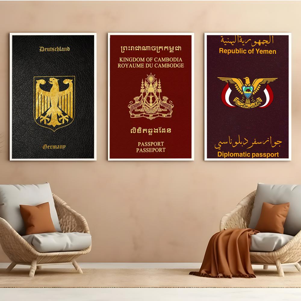 Tiefrotes Reisepass-Poster mit – Home Office Passport Bewertung und Preis